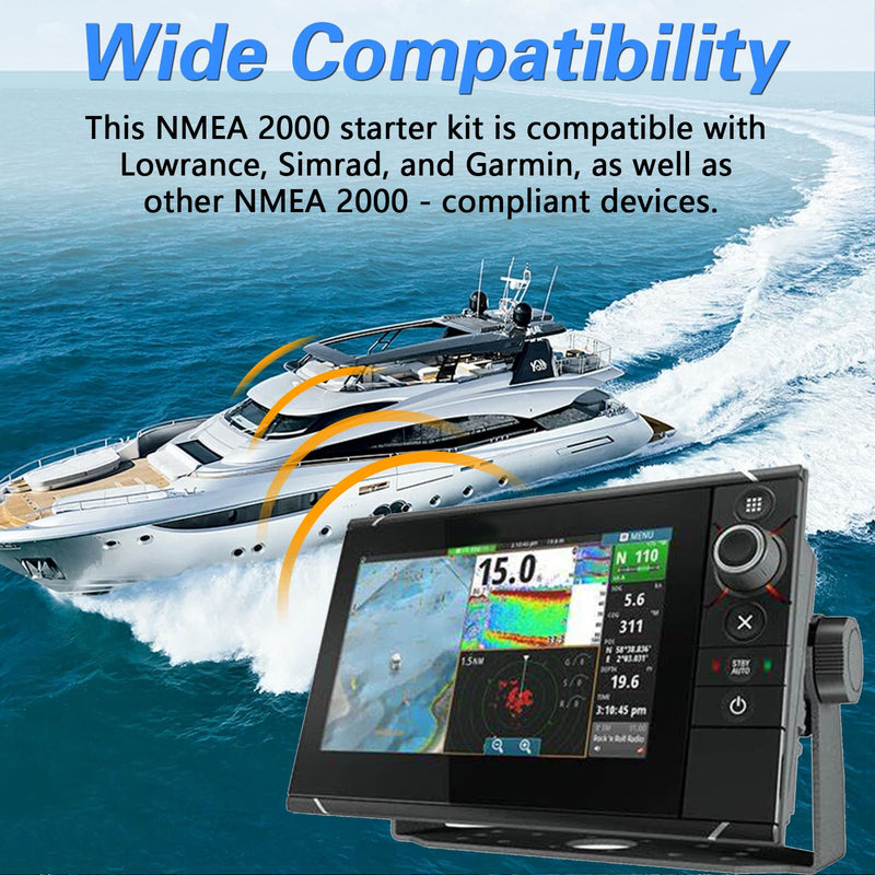 EVRBUL NMEA 2000 Starter Kit, Marine Grade NMEA 2000 Backbone Cables Drop Cables Dual Tee Connector Compatible with Lowrance Simrad Garmin Device