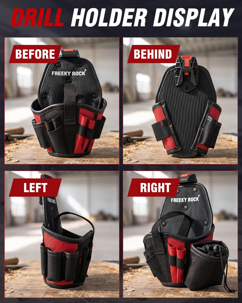 Drill Holster for Tool Belt, Heavy-Duty Impact Driver Tool Pouch with Belt Clip, 1680D Durable Tool Holster with Adjustable Strap for Handyman, Construction Workers, Electrician Drill holster