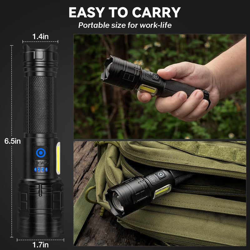 Flashlight Rechargeable 99,000 High Lumen - 2 Pack LED Flash Light with COB, 7 Modes Powerful Handheld Flashlight for Home, Camping