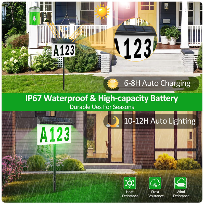 T-SUN Solar House Numbers for Outside: Color Changing Solar Address Number Sign with Remote Control, 9 Modes RGB&3000K, Waterproof LED Illuminated Address Plaques for Outdoor Yard Street Home 2023-Wall Mounted