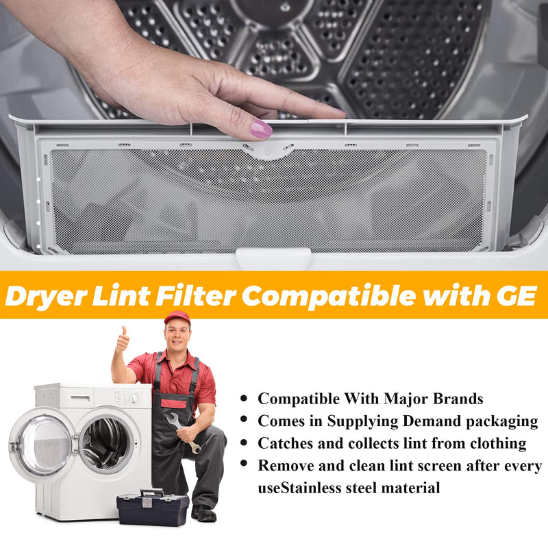 GTD42EASJ2WW GTD33EASK0WW GTX22EASK0WW GTD65GBSJ3WS WE03X23881 Dryer Lint Filter with Cleaner Brush Fit for GE Hotpoint Dryer Filter Replacement WE03X23881 Stainless Steel Dryer Lint Screen Filter