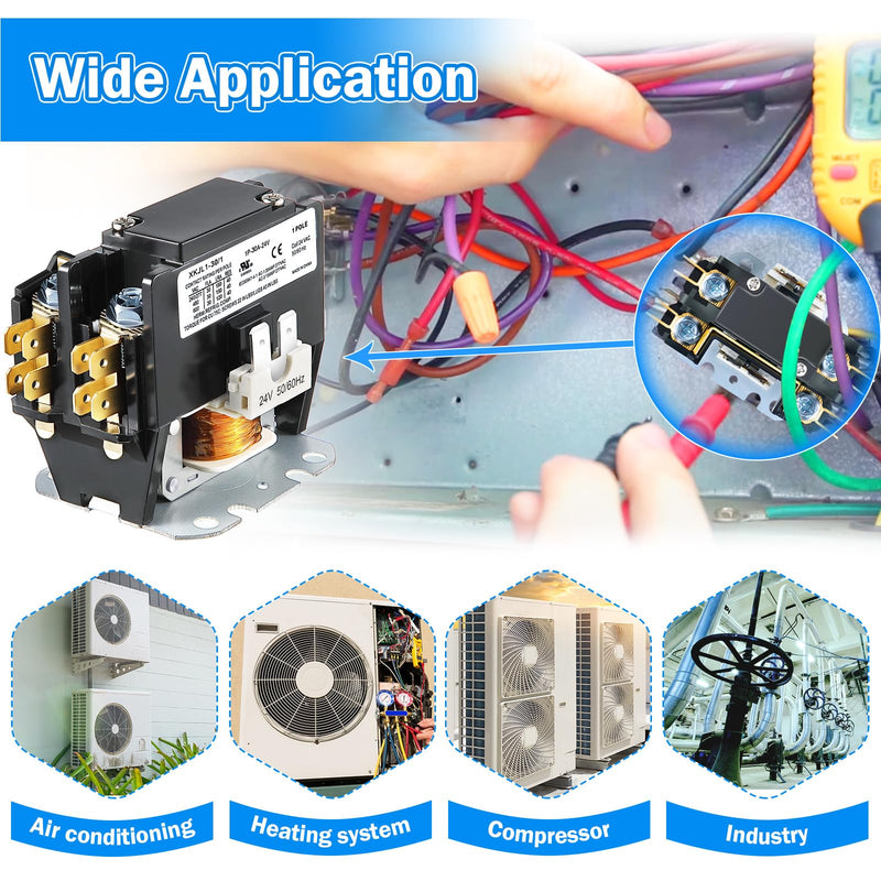 Carrier HVAC Motor Contactor, 1 Pole 24V Coil 30 Amp AC Contactor Furnace Replacement Relays, AC Definite Purpose Contactor Relays, Air Conditioner Condenser Compressor