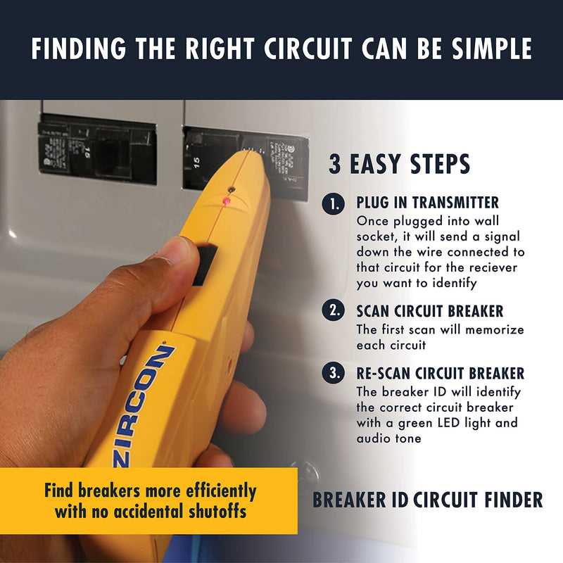 Zircon Breaker ID - DIY Circuit Breaker Finder/Compatible with Outlets up to 120 Volts/Circuit Breaker Identifier
