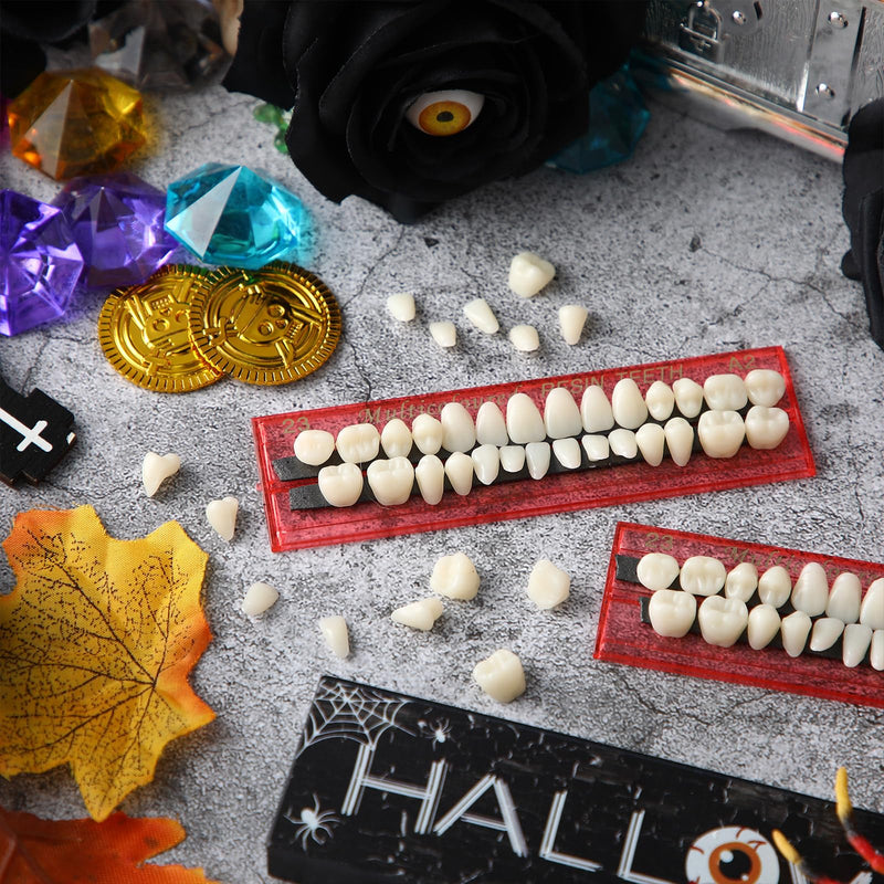 Nuanchu 560 Pcs False Teeth Acrylic Resin Denture Replacement Fake Teeth 20 Sets Denture Tooth Kit Upper Lower Dental Materials 23 A2 for Halloween DIY Dental Education Teeth Teaching Model