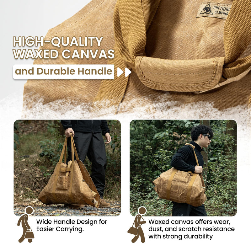 ONETIGRIS Waxed Canvas Firewood Carrier, 2-in-1 Firewood Tote Bag