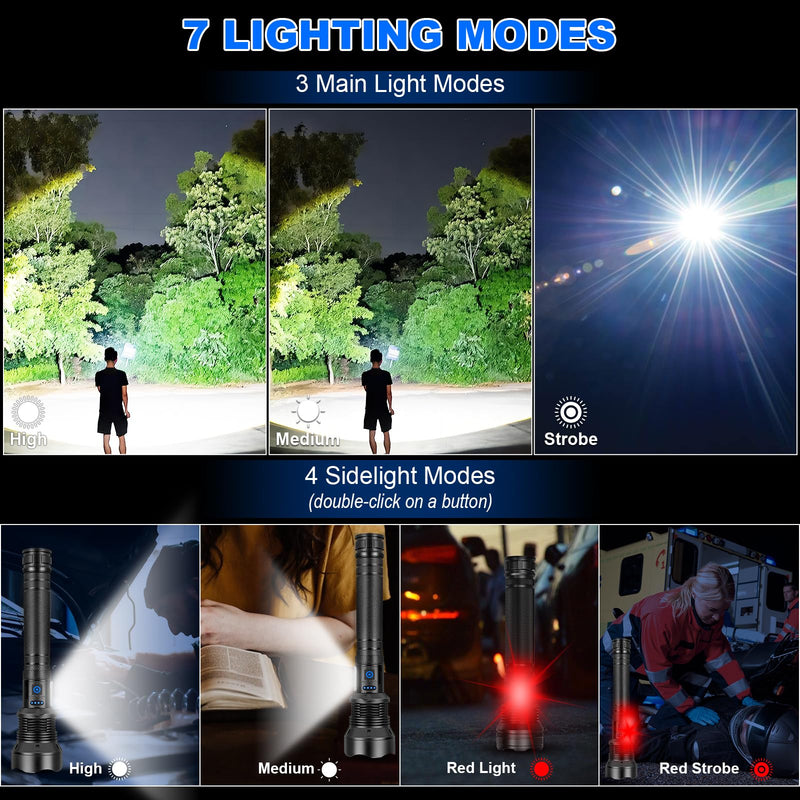 Cinlinso Flashlights High Lumens Rechargeable, 99,000 Lumens Super Bright Led Flashlight, Flash Light with 7 Modes, IPX6 Waterproof, Handheld Powerful Flashlight for Camping, Emergencies (Black) Black
