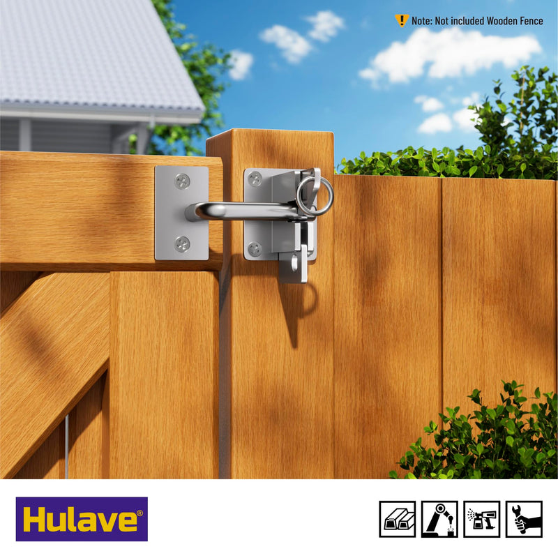 Hulave 304 Stainless Steel Fence Gate Latch, Self-Locking Gravity Gate Latch, Heavy Duty Privacy Gate Latch for Wooden Fence, Metal Gate & Vinyl Fence Gate Hardware (Silver) Silver