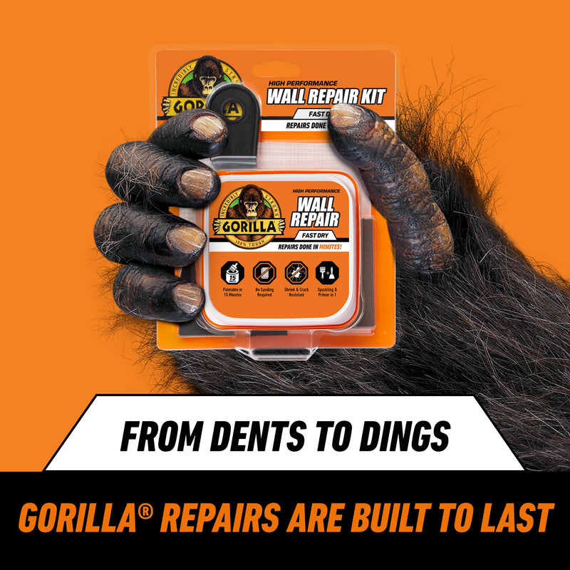 GORILLA Wall Repair Kit, Heavy Duty Spackling Tub, 4 in Patch, 8 Fl Oz (Pack of 2)