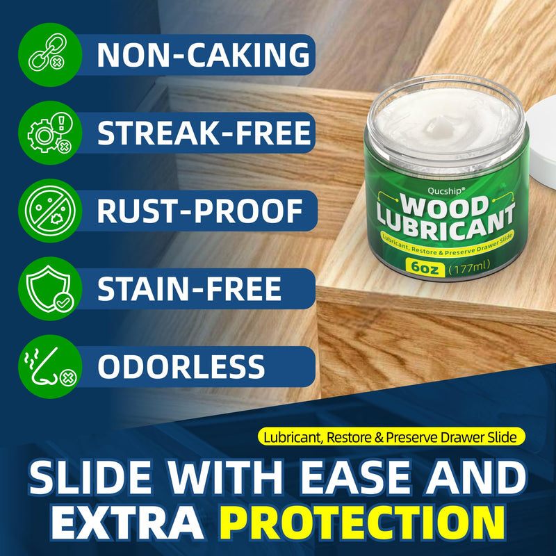 6oz Wood Lubricant & Wood Wax - Sliding Drawer & Door Hinge Lubricant, Drawer Wax - Restore & Maintain Wooden Slide, Paste Wax for Wood, Loosen Drawer Slide - by Qucship