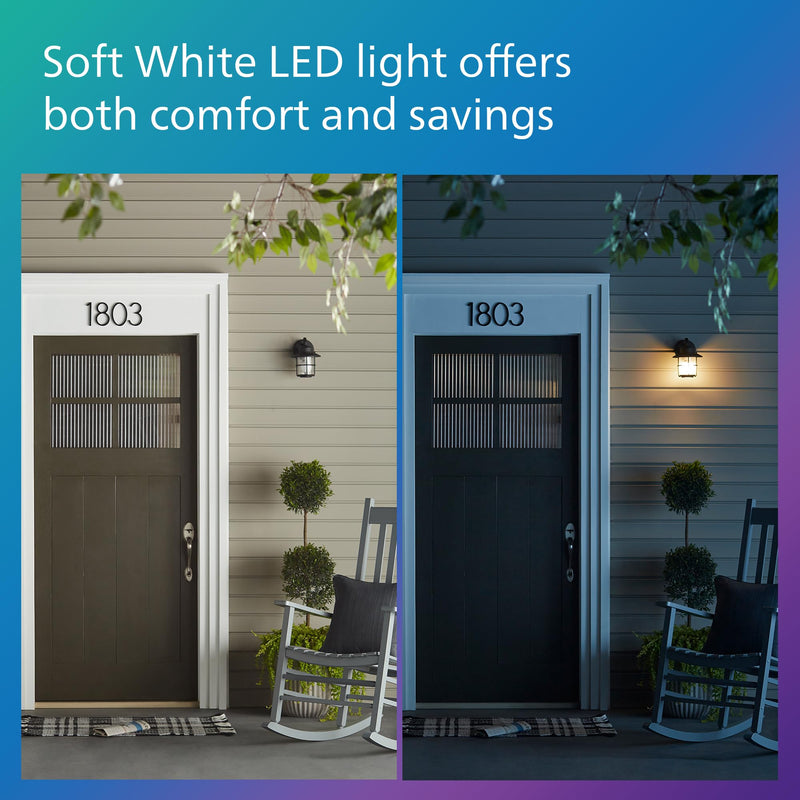 PHILIPS LED 60W A19 3-Pack Dusk to Dawn Soft White (2700K) 800 Lumen (7.2W = 60W) Clear Flicker-Free Light Bulbs 3 Pack