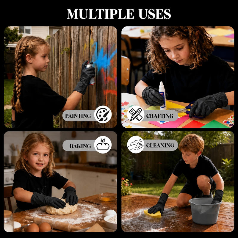 Kids Disposable Gloves, 5-Mil Safe Black Nitrile, XS, 100Ct Black of 100pcs X-Small