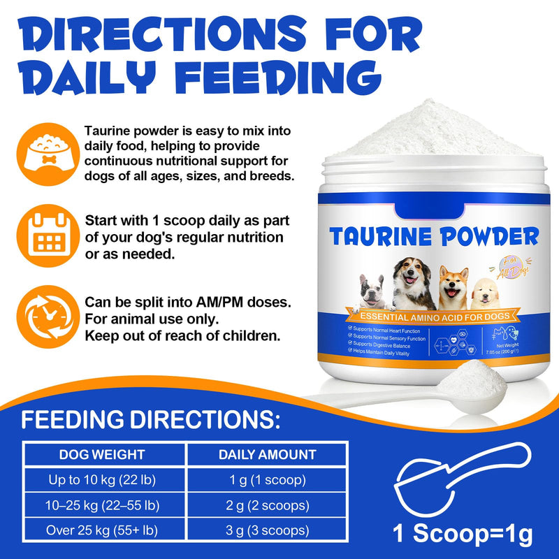 Taurine for Dogs,Taurine Supplement for Dogs,Taurine Supplement Powder for Dogs,Doggy Supps Taurine Powder,Easy-to-Mix Daily Supplement,Immune Support,Advanced Heart,Vision&Cognitive Support