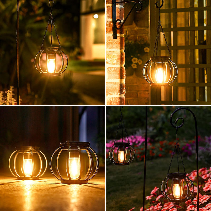 KOOPER Solar Lanterns Outdoor Lights, Upgraded Metal Solar Lantern Lights, Brighter Hanging Solar Lights Outdoor Waterproof, Auto On/Off Outdoor Solar Lights for Yard Garden Patio Pathway Decor 2 Pack