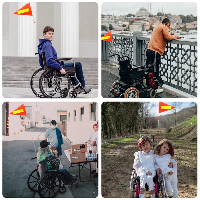 Wheelchair Safety Flag, Bicycle Safety Flag, Polyester Full Color Tear Resistant Waterproof Yellow with Reflective Flag, Bike Flag with Heavy Duty Fiberglass Poles for Safety 6 Feet Adjustable Height yellow -1