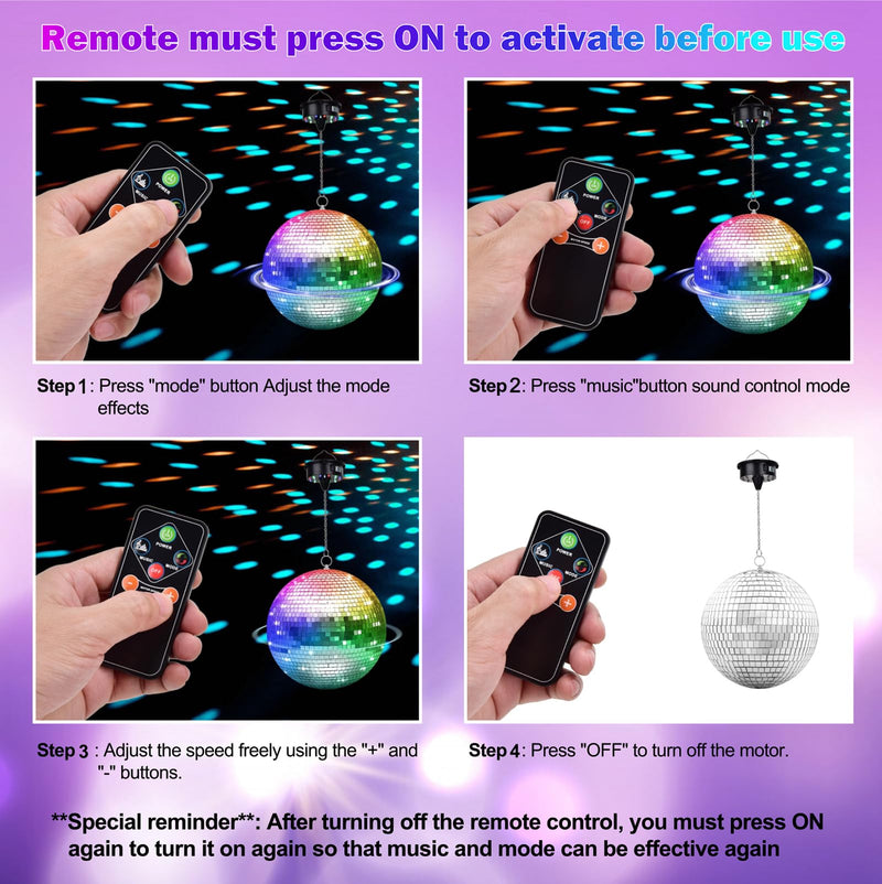 Rotating Disco Ball Motor Light with Remote, 3-15RPM Adjustable Speed Disco Ball Spinner Light 18LEDs Heavy Duty for 12 16 20 24'' Large Mirror Ball Motor(NoIncludedBall),Wedding Christmas Party Decor