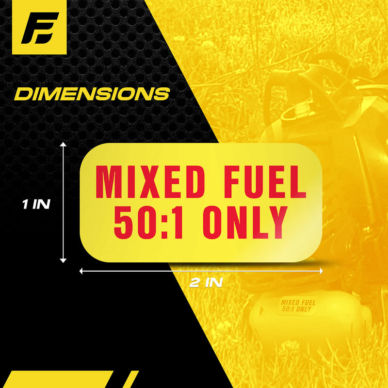 Mixed Fuel Sticker 50:1, 2 Cycle Labels for Outdoor Fuel Power Equipment - Weather Proof, Extreme Stick, Commercial Grade Labels by Fuel Stickers - USA Made (2x1 inch), 4 Labels Mixed Fuel 50:1 1-Pack