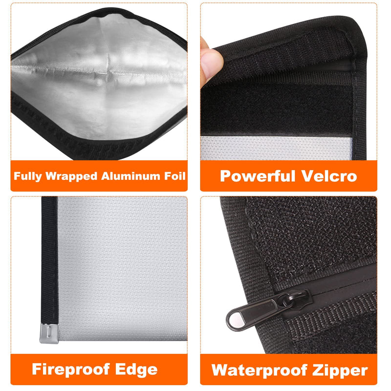 Small Fireproof Document Bag for Cash (8x5", External Size), 2-Pack Fireproof Money Bag with Waterproof Zipper, Fireproof Pouch Set (Basic, 2-Small-Grey) Basic small-grey+small-grey