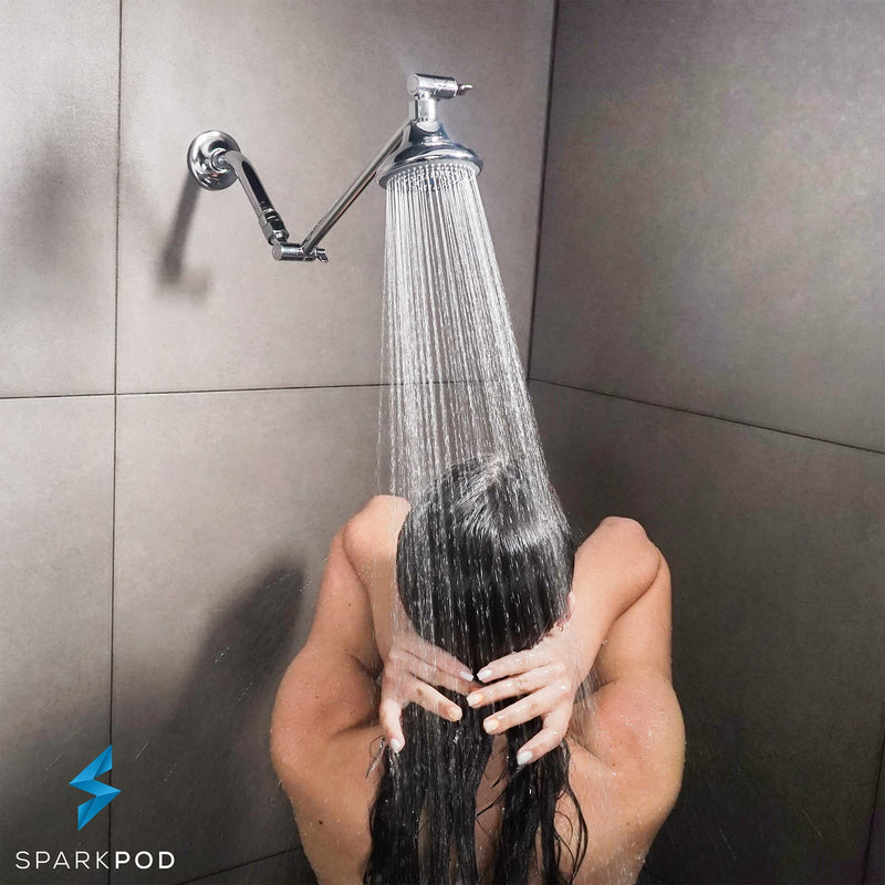 SparkPod 11" Solid Brass Shower Head Extension Arm - Flexible Height & Angle Adjustable Shower Arm Extension for Rain Showerheads with Sturdy Lock - Universal Pipe Connection (Luxury Polished Chrome) 11 Inch Adjustable 1 - Luxury Polished Chrome