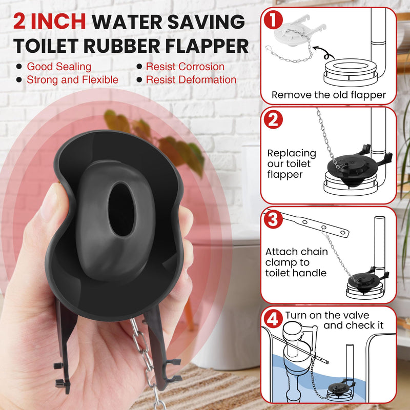 Saillong Universal Toilet Tank Replacement Kit, Include Toilet Fill Valve, 2Inch Low Flow Toilet Rubber Flapper with Toilet Chain, Front Mount Toilet Flush Brass Handle, Adjustable Water Level (Black) Black