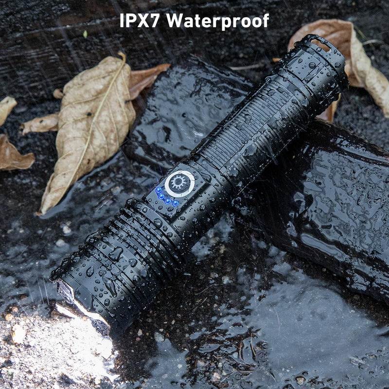 Flashlight Rechargeable 99,000 High Lumen, 2 Pack Super Bright Rechargeable Flashlights for Home, 15H Long Life LED Flash Light with 5 Light Modes, IPX7 Waterproof for Outdoor, Camping, Hiking