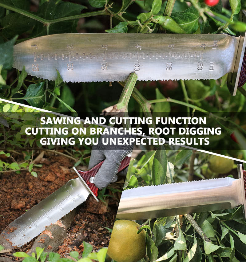 Gardening Hori Hori Garden Knife - Gardening Knife,Soil Knife, Serrated Side Weeding Knife,Digging Knife,Garden Knives With Sheath,Full Tang Hori Hori Knife silver 01