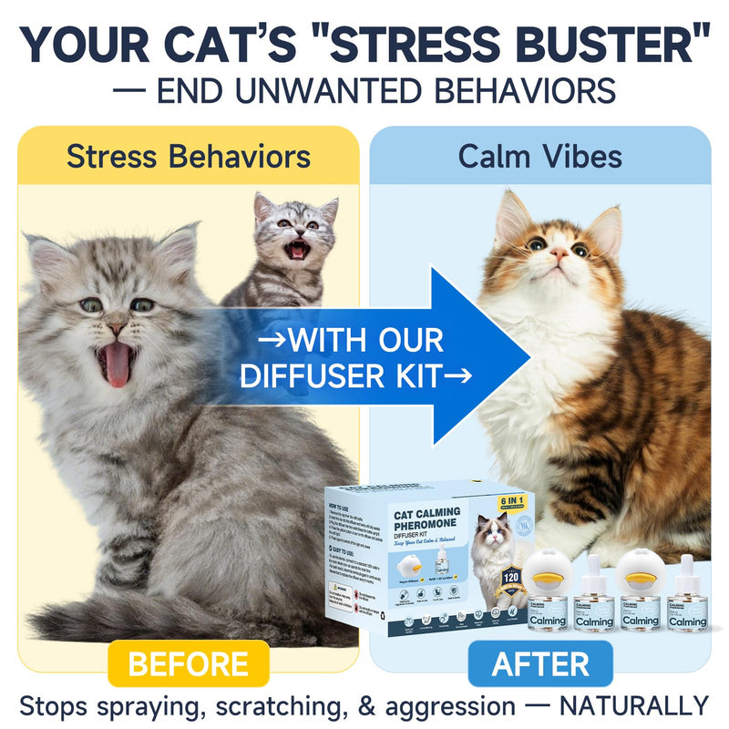 Cat Pheromone with 4 Refill Peeing Cat Diffusers,Pet Diffuser Plug in Spray Relaxer for Cats Anxiety Feromonas Calming Pheromones Relaxing Stress Diffuser Calmer