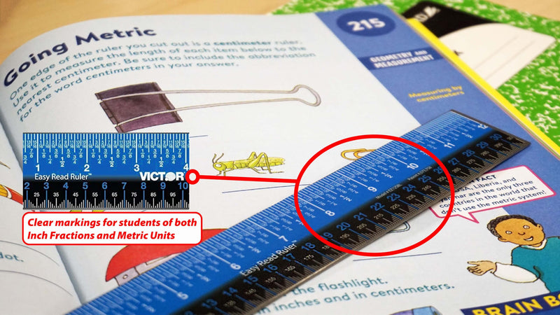 Victor Easy Read Stainless Steel Ruler, Standard/Metric, 12" Long, Blue 12" Steel 1 Count