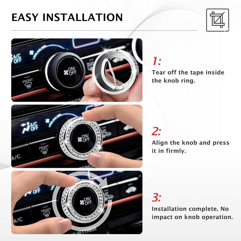 for Honda Passport 2026 Accessories, 5pcs Premium Alloy Knob Cover Trim Kit (Bling) Fits Push Start & Air Conditioning. Interior Upgrade & Tool-Free Installation Bling