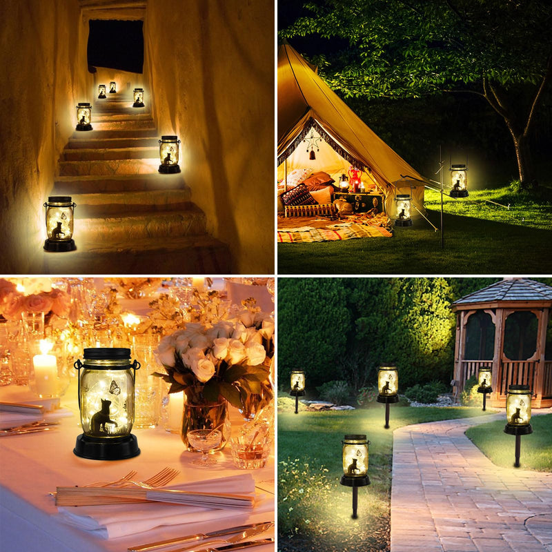 Styleonme Decor Mobile Outdoor Solar Lanterns, Solar Waterproof Cat Lights with Butterfly, Gifts for Women Men Cat Lovers Gifts, Hanging Cat Lanterns with Stake for Yard Lawn Garden Decor Cat & Butterfly