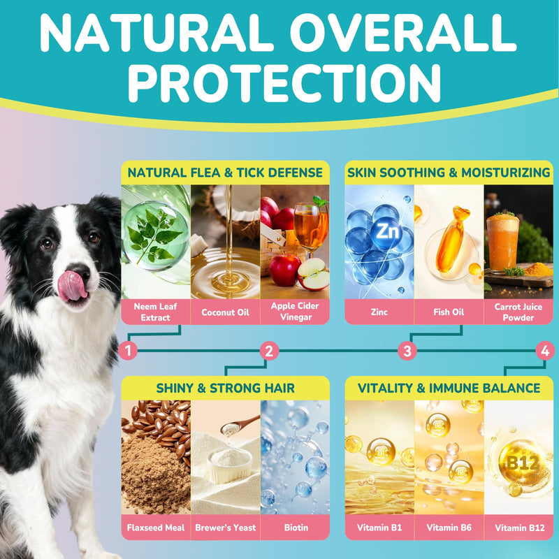 Flea + Coat Glow Soft Chews, Flea and Tick Prevention for Dogs, Dog Flea and Tick Treatment Chewable, Reduces Itch & Shedding with Fish Oil & Neem, 400 Chewables for All Breeds & Sizes