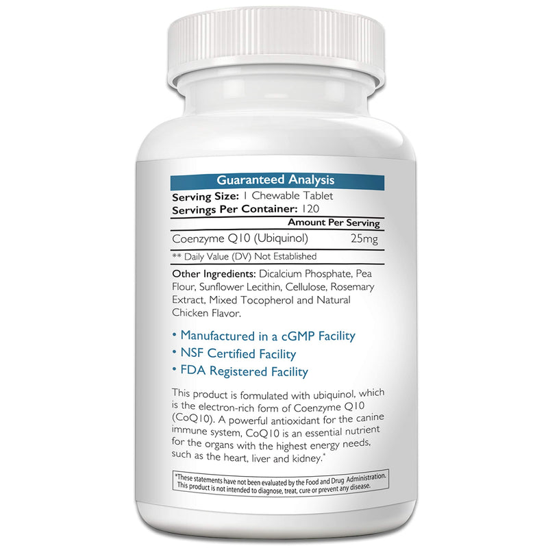Nutrition Strength Coenzyme Q10 for Dogs Grain-Free Supplement, Ubiquinol - The Electron-Rich Form of CoQ10, Promotes Heart Health, Cognitive and Energy Support for Dogs, 120 Chewable Tablets - PawsPlanet Australia