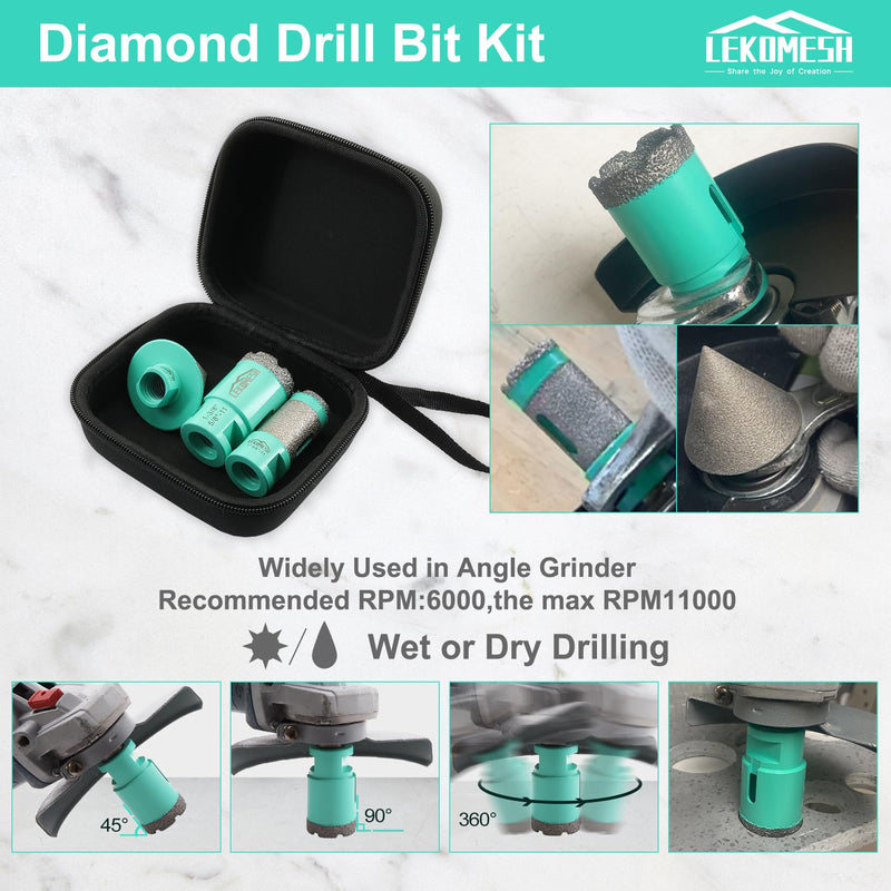 Diamond Core Drill Bits - 5/8"-11 Thread for Porcelain Tile, Ceramic, Marble, Brick, Concrete (35mm, 25mm, 50mm Chamfer Bits)
