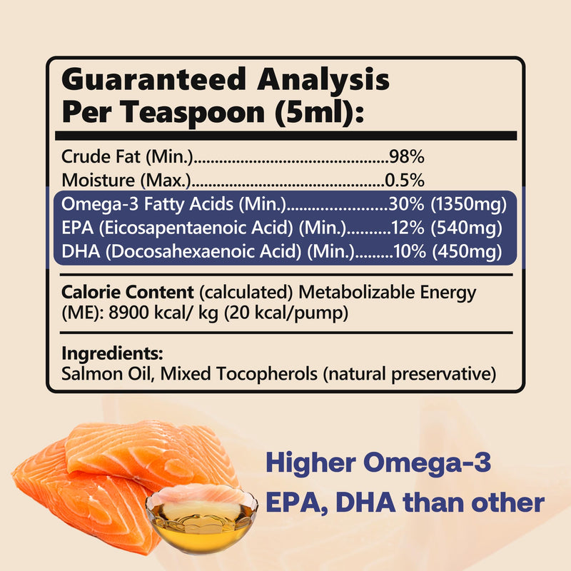 Wild Alaskan Salmon Oil for Dogs & Cats, Fish Oil Omega 3 Supplements with EPA & DHA for Skin & Coat, Immune, Brain, Joint and Heart Health, Dog & Cat Fish Oil Supplements with Pump- 8 oz 8 Fl Oz