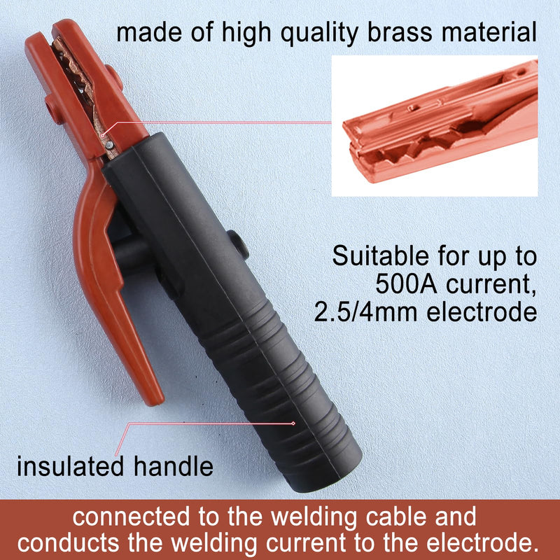 Welding Electrode Holder 500AMP Heavy Duty Jaw Holding Plier Electrode Clamp of Welding Machine ARC Welder American Design pure copper Brass Materials for MMA Stick Electrode Welding TPR-Orange 8.5"