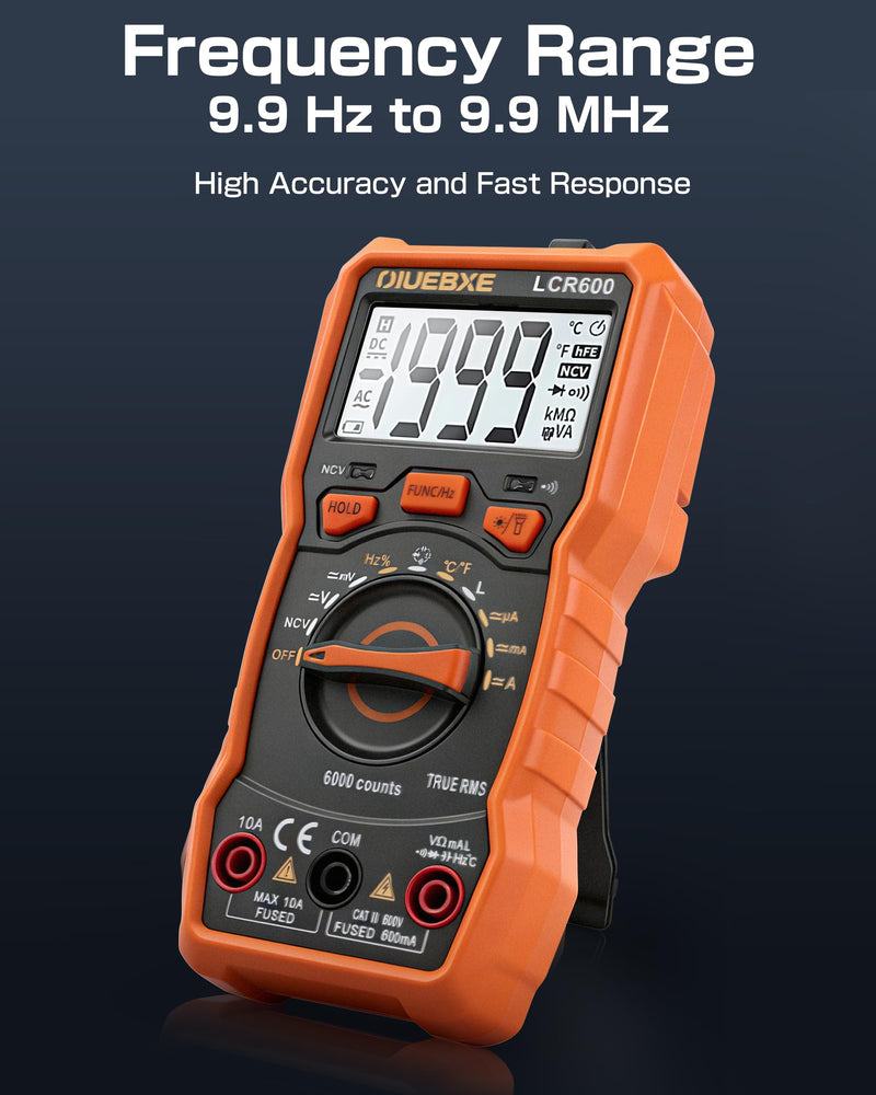 LCR600 Fast Testing Digital Multimeter with Inductance Meter, Auto-Ranging LCR Tester for DIY Electronics, AC/DC Voltage Current, Resistance, Capacitance, Frequency,Temperature