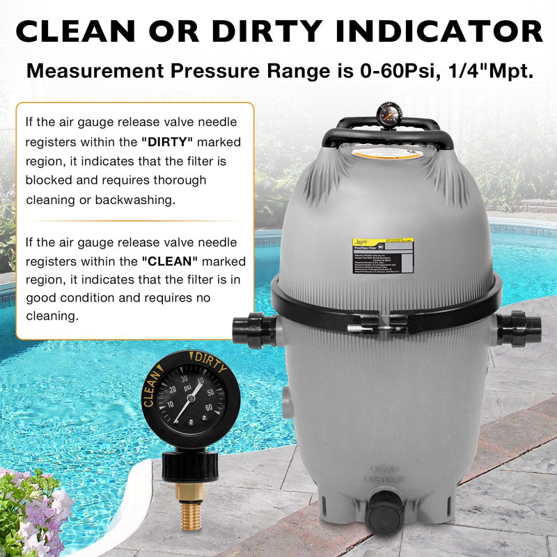 Air Gauge Release Valve Assembly Compatible with CV & CL, DEV & DEL, JS Series, Air Relief and Pressure Gauge Replacement for Zodiac Jandy Pool and Spa Filters, Replaces R0357200, 1/4" mpt, 0-60psi