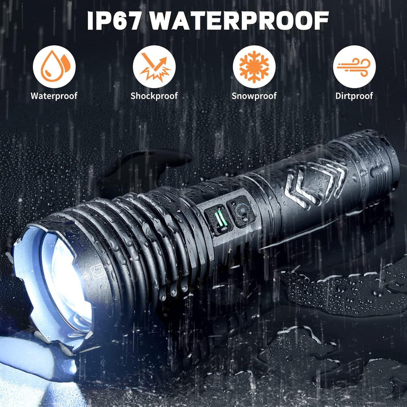 [24H Long Life] High Power 155,000 Lumens Rechargeable Flashlights, Super Bright Tactical Flashlight with 1200m Ultra-Long Beam, XHP160.6 LED Light for Emergency, Camping, Gifting