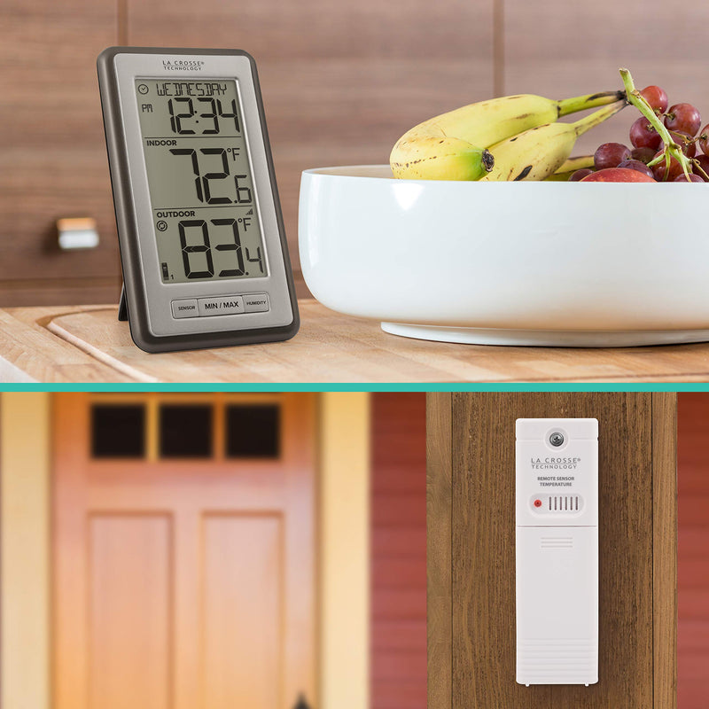 La Crosse Technology WS-9160UV3 Digital Indoor Outdoor Thermometer Wireless - Multi-Format Remote Temperature Sensor, Temperature Humidity Monitor with Manual Settings and 24-hr Display Titanium