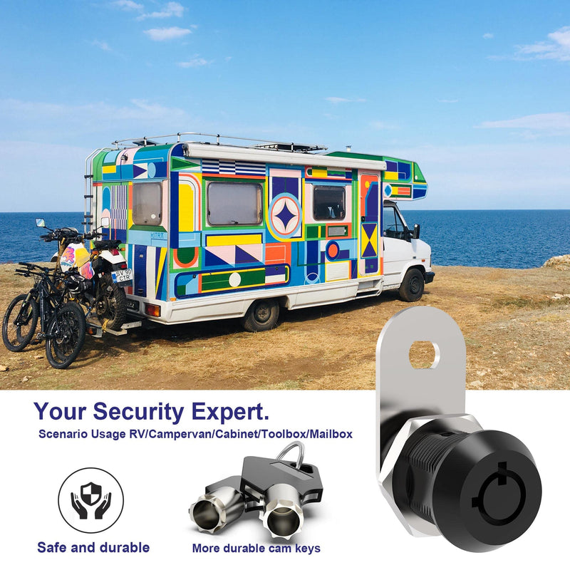 Jayseon 3 Pack RV Storage Lock, 5/8" Cabinet Locks with Keys, Cam Lock Keyed Alike RV Locks for Storage Door, Zinc Alloy 5/8 Inch Black