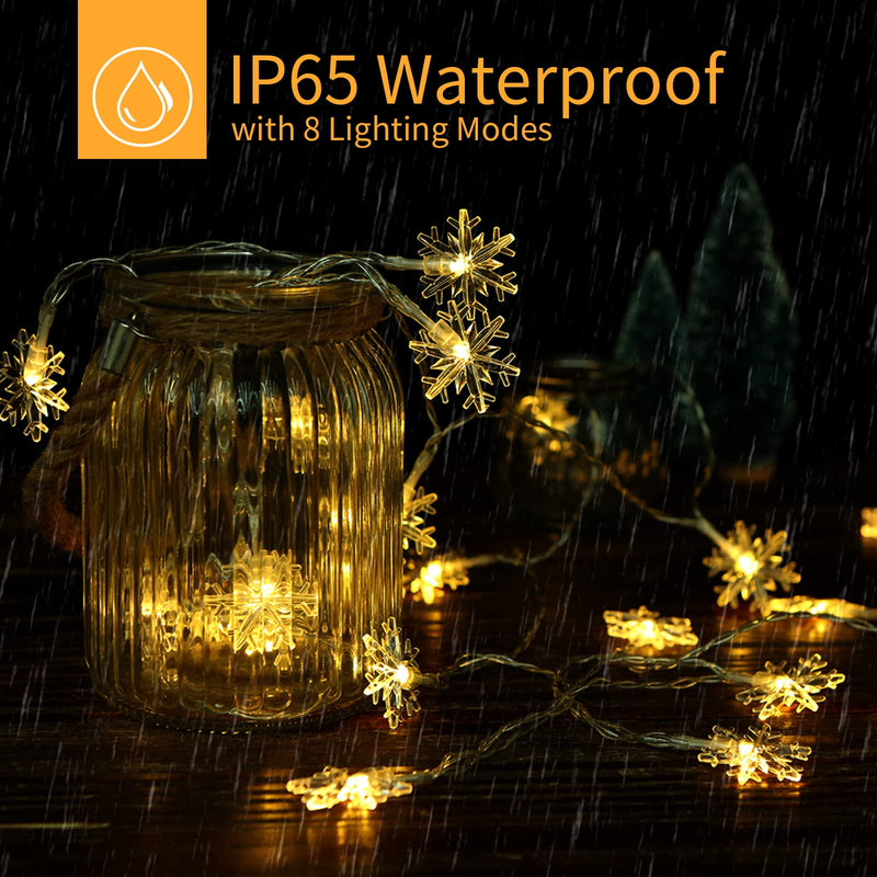 Brightown Solar Christmas Snowflake String Lights 2-Pack 100 LED 78FT Outdoor Waterproof Fairy Lights with 8 Lighting Modes for Wedding, Party, Tree, Room, Garden, Patio, Yard, Home(Warm White) Warm White 100 LED 2PACK
