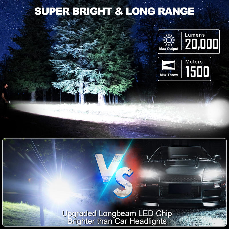 Rechargeable Flashlights High Lumens - 20,000LM Super Bright Small Pocket Magnetic Flashlight, 8 Modes LED Tactical Flash Light, Dual Button Powerful Flashlight for Camping (2, Pure Black) 2