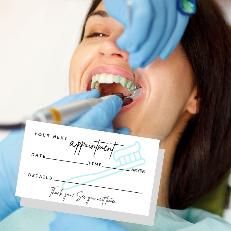 Dental Appointment Reminder Cards | 50 Pack | Teeth Whitening, Dental Office, Client Reminder, Patients, Pediatric Dentist, Orthodontics, Bulk 2x3.5” Minimalist Teal Toothbrush