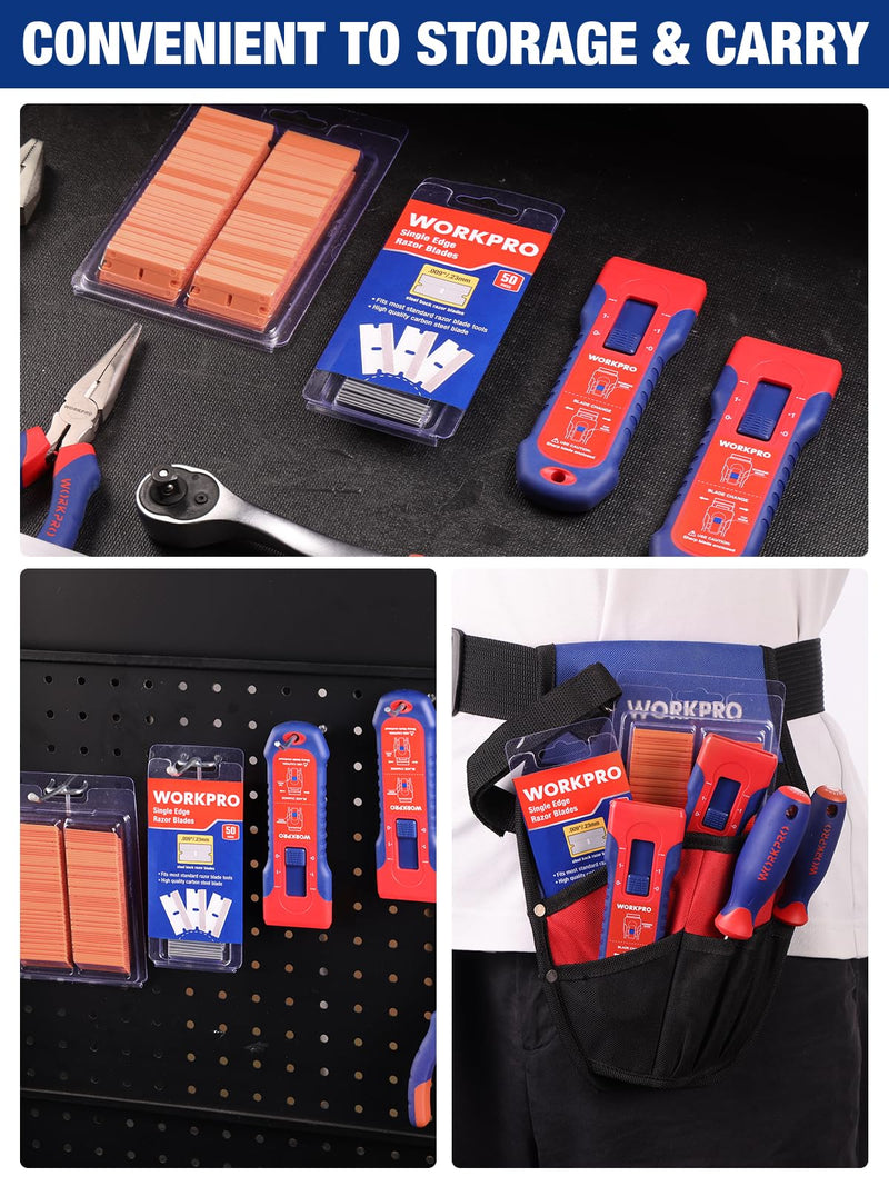 WORKPRO 2-Pack Retractable Razor Scrapers with 182 Metal & Plastic Blades 2 Pack + 182 Blades
