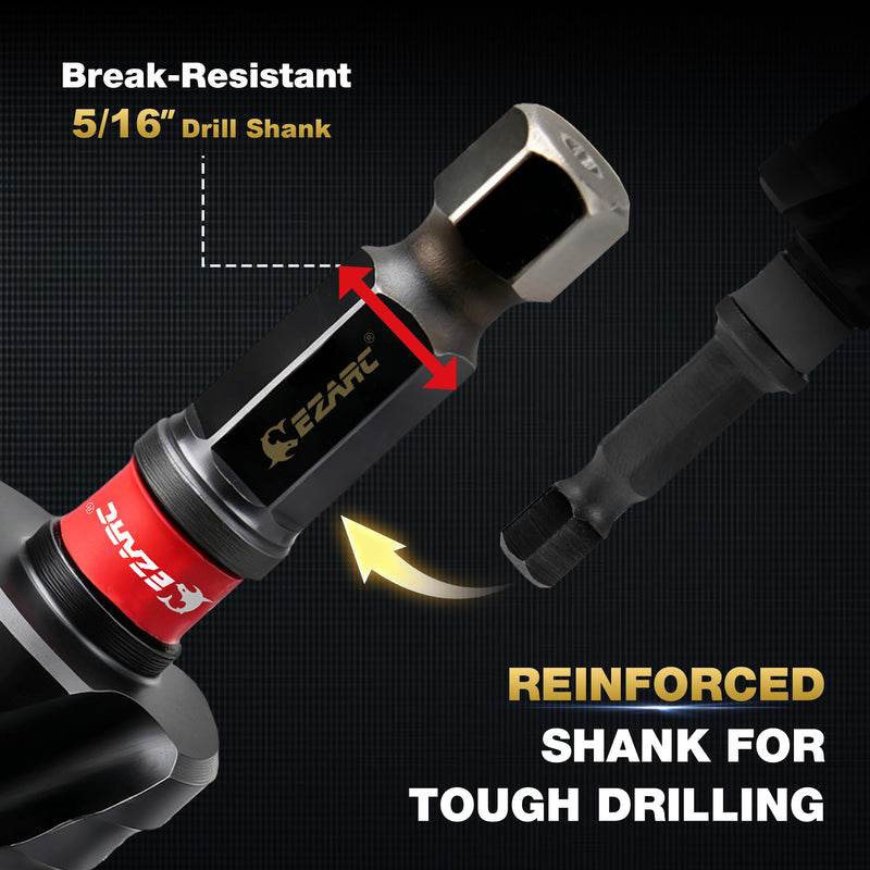 EZARC Step Drill Bit for Metal (1/4"- 1-3/8")，M35 Cobalt Step Drill Spiral Flute Unibit Wear-Resistant AlTiN Coated, 5/16" Thickened and 1/4" Hex Shank for Stainless Steel, Aluminum, Plastic 1/4"- 1-3/8"