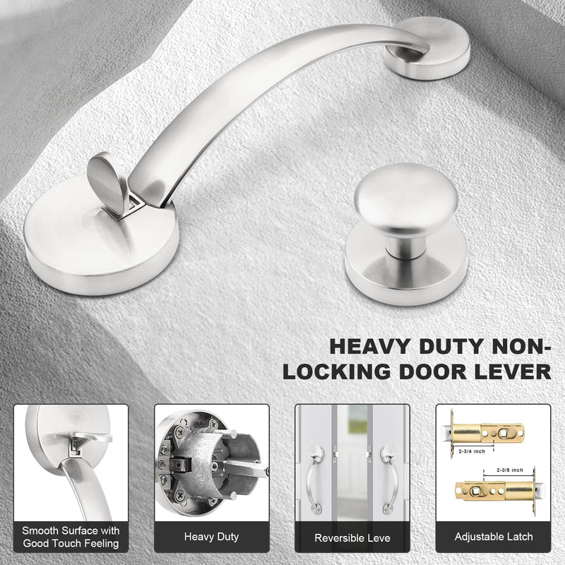 Probrico Satin Nickel Round Front Door Handle,Entry Door Handle Set with Door Knob,Exterior/Interior Passage Door Handleset Reversible for Right and Left Handed,1Pack 1