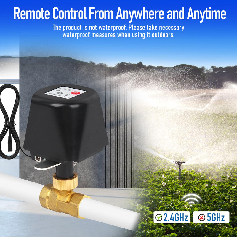 Smart Motorized Ball Valve, WiFi Shutoff Water Valve, Smart App Control, 4 Timer Modes, Supports 2.4 GHz WiFi Only, Various Sizes, Brass Valve, G-Thread 1/2" Valve Black G-Thread DN15-1/2"