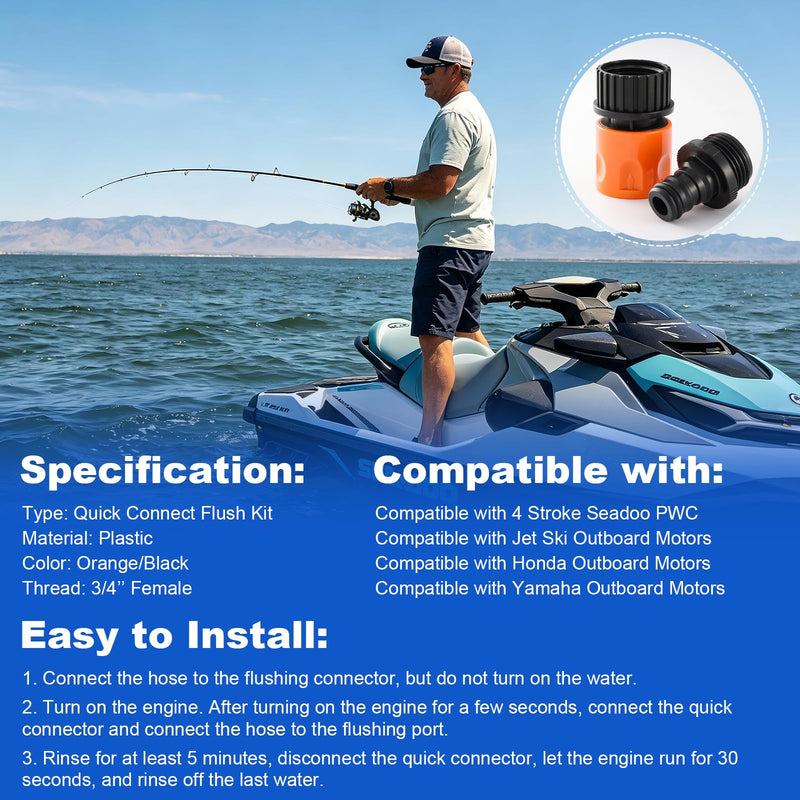 Quick Connect Flush Kit for Sea-Doo, Jet Boat Engine Flush Adapter Compatible with 4 Stroke Seadoo PWC and Jet Ski, Honda Yamaha Outboard Cleaning Kit 2 Pack