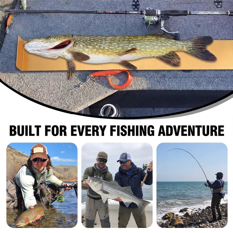 FairySandy 22 Inch Aluminum Fish Ruler Saltwater Fish Measuring Board Tool Yellow Durable Anti Corrosion Fishing Equipment for Lakes Rivers Ponds Nearshore