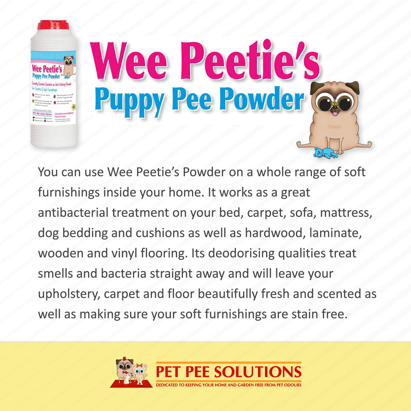 Wee Peeties Pee Powder for Pet Urine Vomit and Poo. Removes Liquid from Carpets Upholstery Sofa and Mattress. Prevents growth of Bacteria and stops Smell and Odour from Dog Puppy and Cat Accidents - PawsPlanet Australia