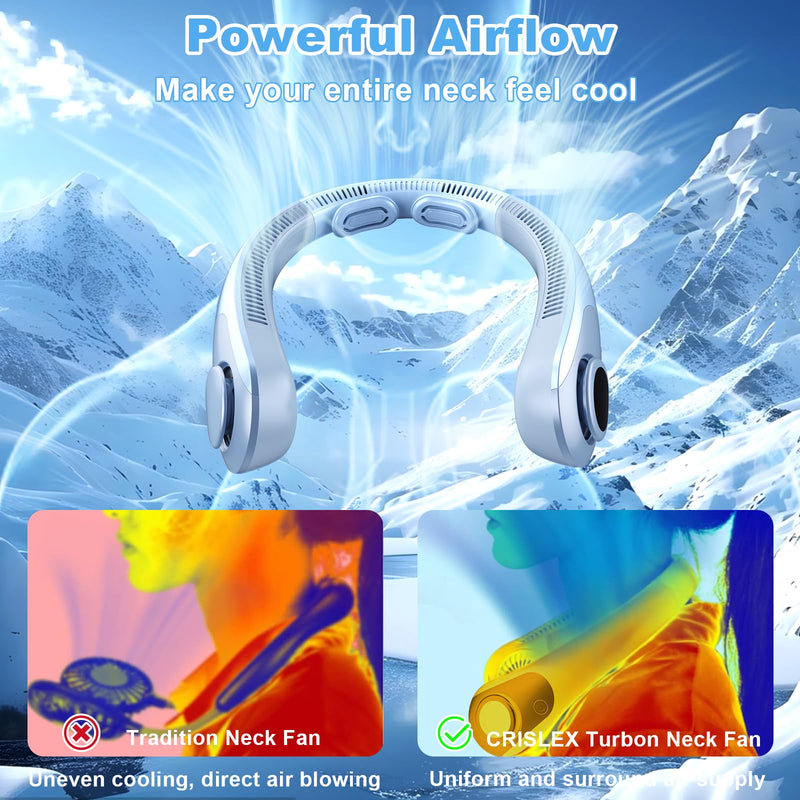 Portable Neck Fan that Blow Cold Air, LED Display, Rechargeable Hands-Free Wearable Cooling Personal Fan, 5 Speed, Neck Support, Bladeless Neck Air Conditioner, Gifts for Women/Men, Hot Flashes Light Blue
